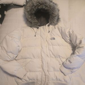 The North Face White Puffer Jacket with Fur Hood